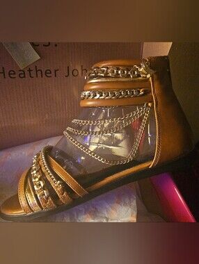Brown Gladiator Sandals with Gold Chain Detail